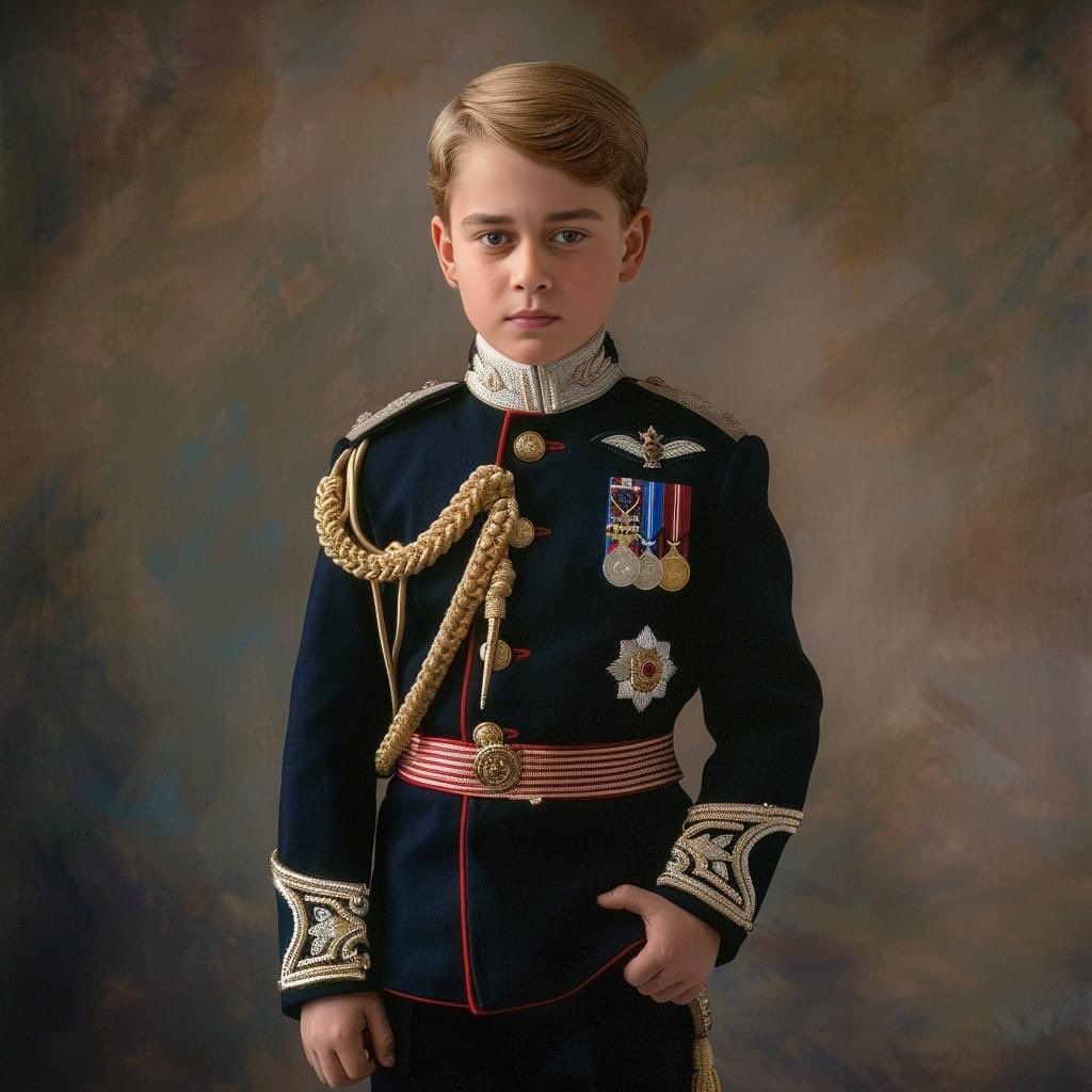 A boy resembling George Alexander Louis in a formal military dress uniform with medals and a star-shaped order.