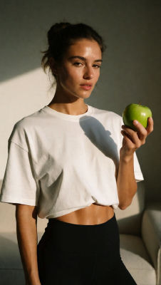 AI-generated image of woman holding a green apple