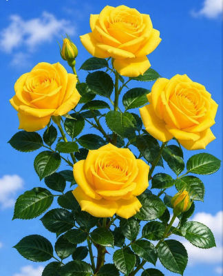 AI-generated image of yellow roses against a blue sky