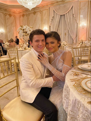 AI-generated image of Tom Holland and Zendaya at a wedding reception
