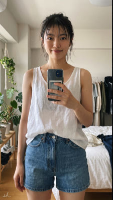 AI-generated selfie of  a woman in bedroom