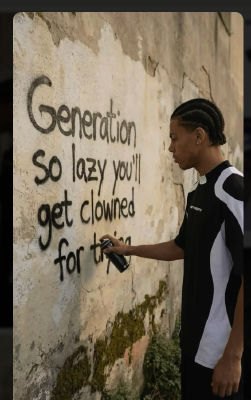 AI-generated image of a young man spray-painting graffiti on a wall