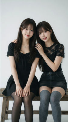 Deepfake of women posed together in black outfits