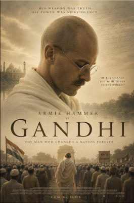 AI-generated fake movie poster of Armie Hammer as Mahatma Gandhi