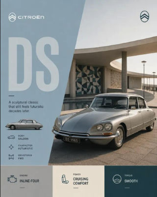 AI-generated advertisement poster for the Citroën DS 1965