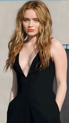 Deepfake portrait resembling Sadie Sink in a black dress