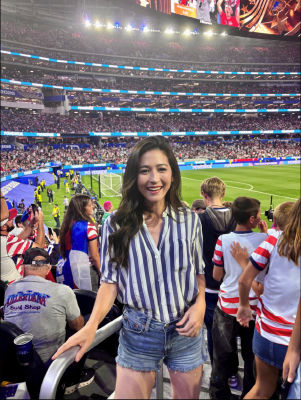 AI-generated image of woman at a 2026 FIFA World Cup match in Los Angeles