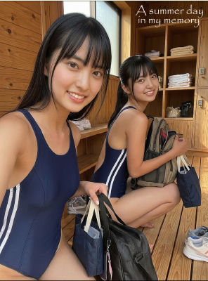 AI-generated image of two women in a wooden locker room