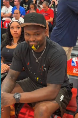 AI-generated image of Zion Williamson courtside at an NBA game