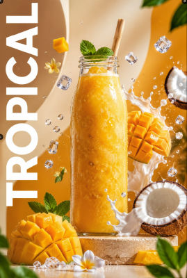 AI-generated tropical mango drink advertisement