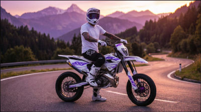 AI-generated image of a motocross rider on a mountain road at sunset