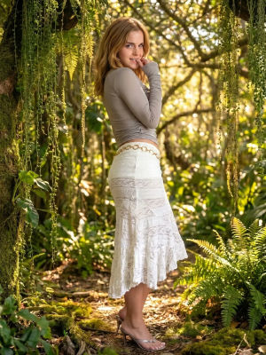 AI-generated image of Emma Watson in a forest photoshoot
