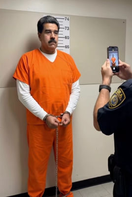 AI-generated image of Nicolás Maduro in a U.S. jail booking scene