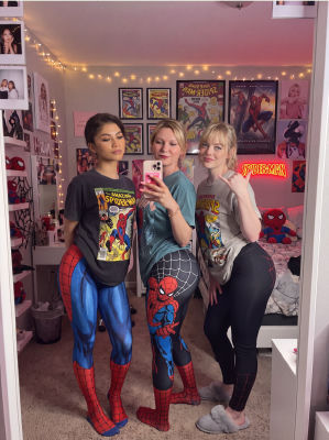 AI-generated image of Zendaya, Kirsten Dunst, and Emma Stone in Spider-Man attire