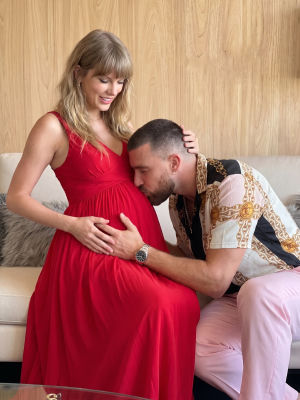 Deepfake image of Taylor Swift and Travis Kelce in a maternity photoshoot