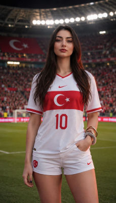 AI-generated image of Ayça Ayşin Turan in a Turkey national football jersey