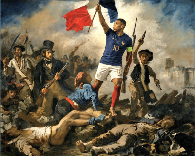 AI-generated edit placing Kylian Mbappé in Delacroix's 'Liberty Leading the People'