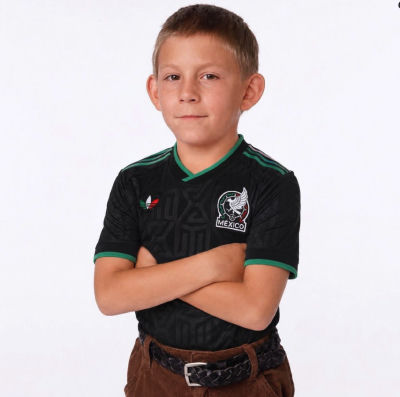 AI-generated image of a child in a Mexico national team soccer jersey