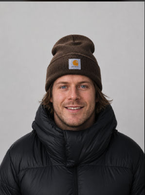 AI-generated portrait of a man in a Carhartt beanie and puffer jacket