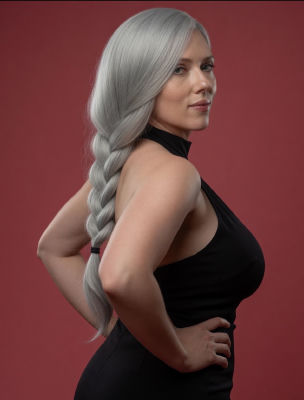 AI-generated image of Scarlett Johansson with a silver braid
