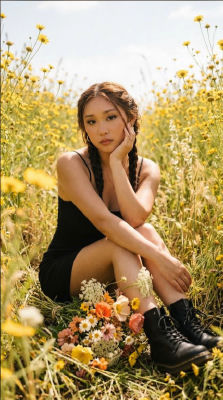 AI-generated image of an unidentified woman in a flower field
