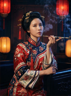 AI-generated image of a woman in traditional embroidered attire