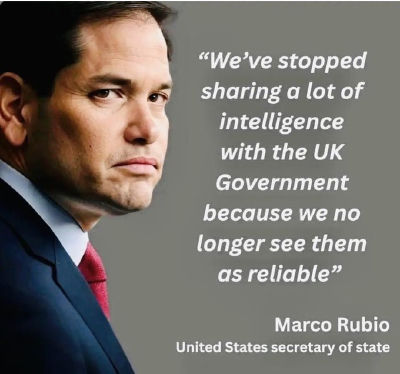 AI-generated image of Marco Rubio quote claiming UK intelligence sharing stopped