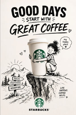 AI-generated Starbucks 'Good Days Start With Great Coffee' illustration
