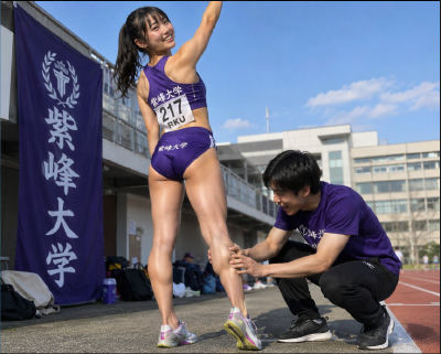 AI-generated image of man  with an unidentified woman at a track event