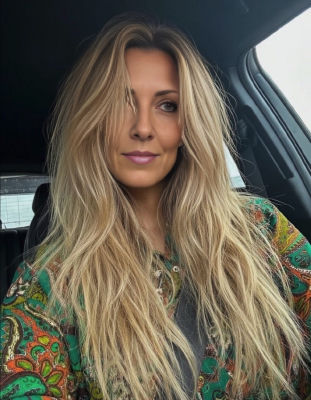 AI-generated image of a woman in a car