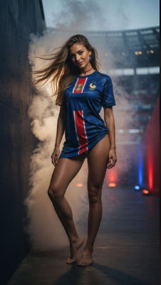 AI-generated image of a woman in a France national football team jersey