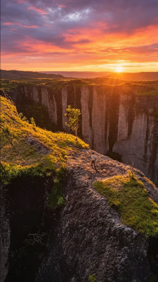 AI-generated image of an unidentified person on a cliff at sunset