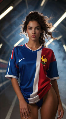 AI-generated image of a woman in a France football jersey
