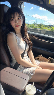 AI-generated image of a woman seated in a car passenger seat