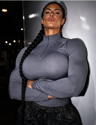 AI-generated image of a muscular woman in athletic wear