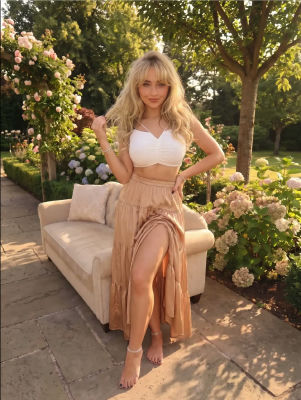 AI-generated image resembling Sabrina Carpenter in a garden setting