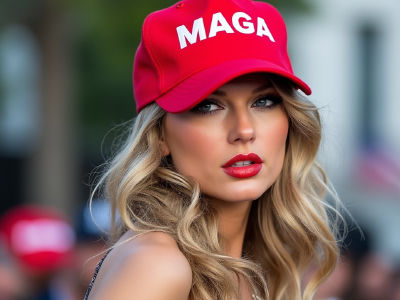 AI-generated image of Taylor Swift wearing a MAGA hat