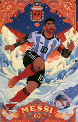 AI-generated illustration of Messi in an Argentina kit