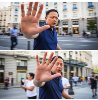 AI-generated image of Zaldy Co on a city street with hand raised