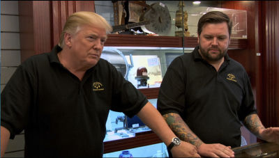 Deepfake of Donald Trump and JD Vance  in a museum gift shop