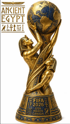 AI-generated image of an ancient Egyptian-style FIFA 2026 World Cup trophy