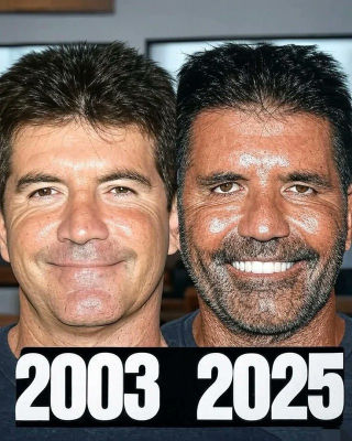 AI-generated comparison of Simon Cowell in 2003 and 2025