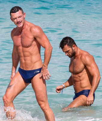 Deepfake of Luke Evans at the beach in swimwear