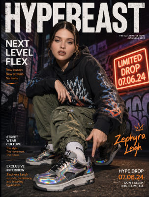 AI-generated HYPERBEAST magazine cover featuring a young woman