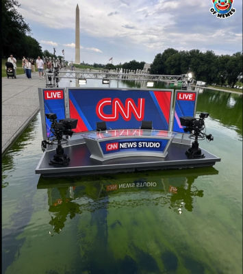 AI-generated CNN News Studio set on the Lincoln Memorial Reflecting Pool