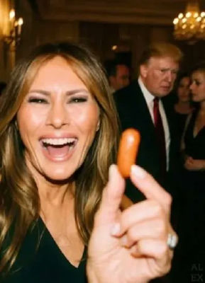 AI-generated image of Melania Trump holding a snack with Donald Trump behind her