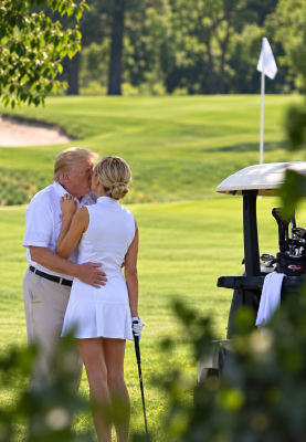 AI-generated image of Donald Trump kissing a woman on a golf course