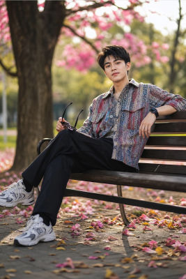 AI-generated image of Ma Tianyu seated on a park bench