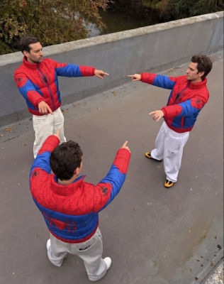 AI-generated Spider-Man pointing meme featuring Tobey Maguire and Andrew Garfield