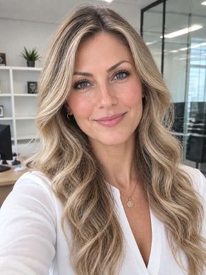 AI-generated portrait of a woman in an office